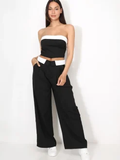 Outlet La Modeuse Ensemble bustier et pantalon à revers Noir