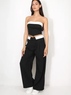 Outlet La Modeuse Ensemble bustier et pantalon à revers Noir
