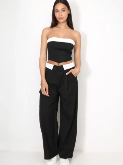 Outlet La Modeuse Ensemble bustier et pantalon à revers Noir
