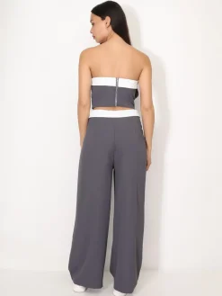 Clearance La Modeuse Ensemble bustier et pantalon à revers Gris