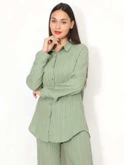 New La Modeuse Ensemble chemise et pantalon plissés Kaki