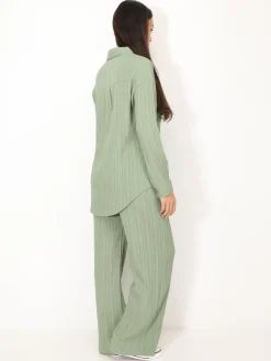 New La Modeuse Ensemble chemise et pantalon plissés Kaki