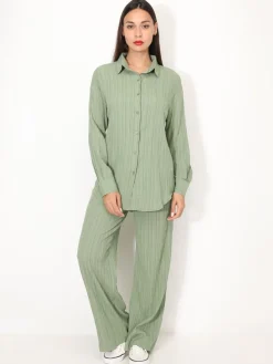New La Modeuse Ensemble chemise et pantalon plissés Kaki