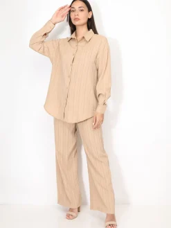 Sale La Modeuse Ensemble chemise et pantalon plissés Taupe