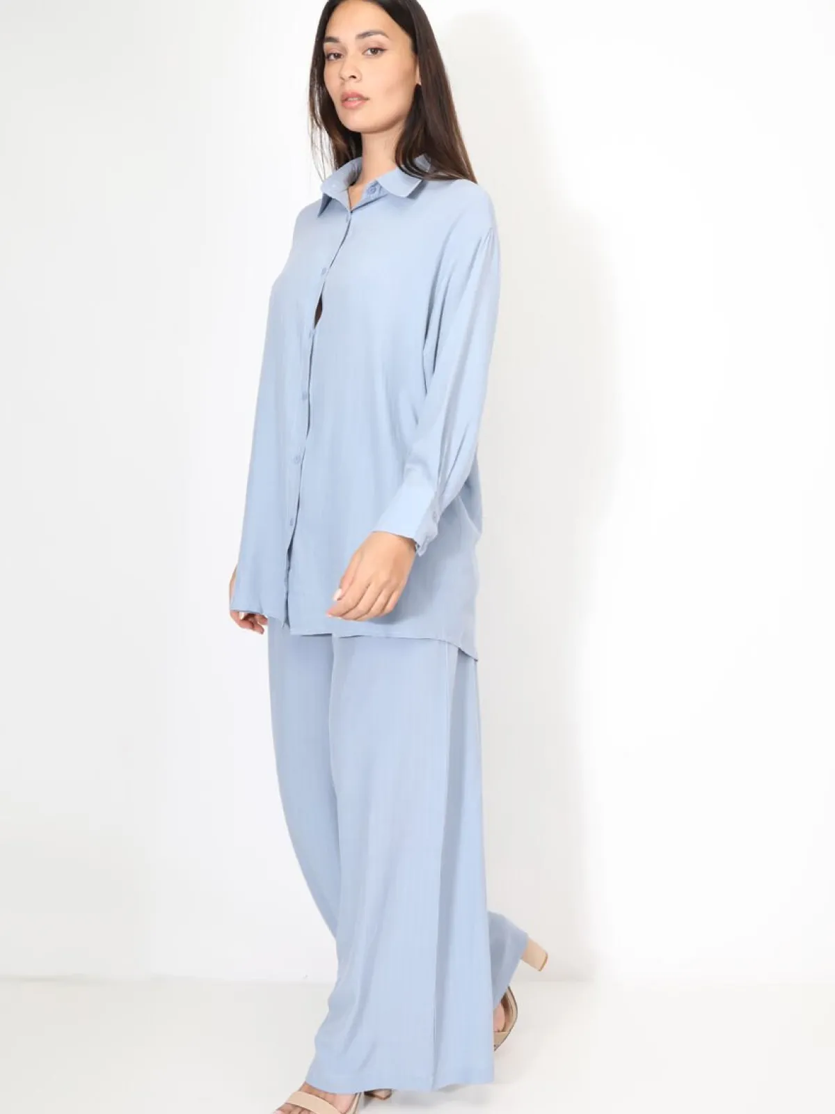 New La Modeuse Ensemble chemise et pantalon à rayures BleuClair