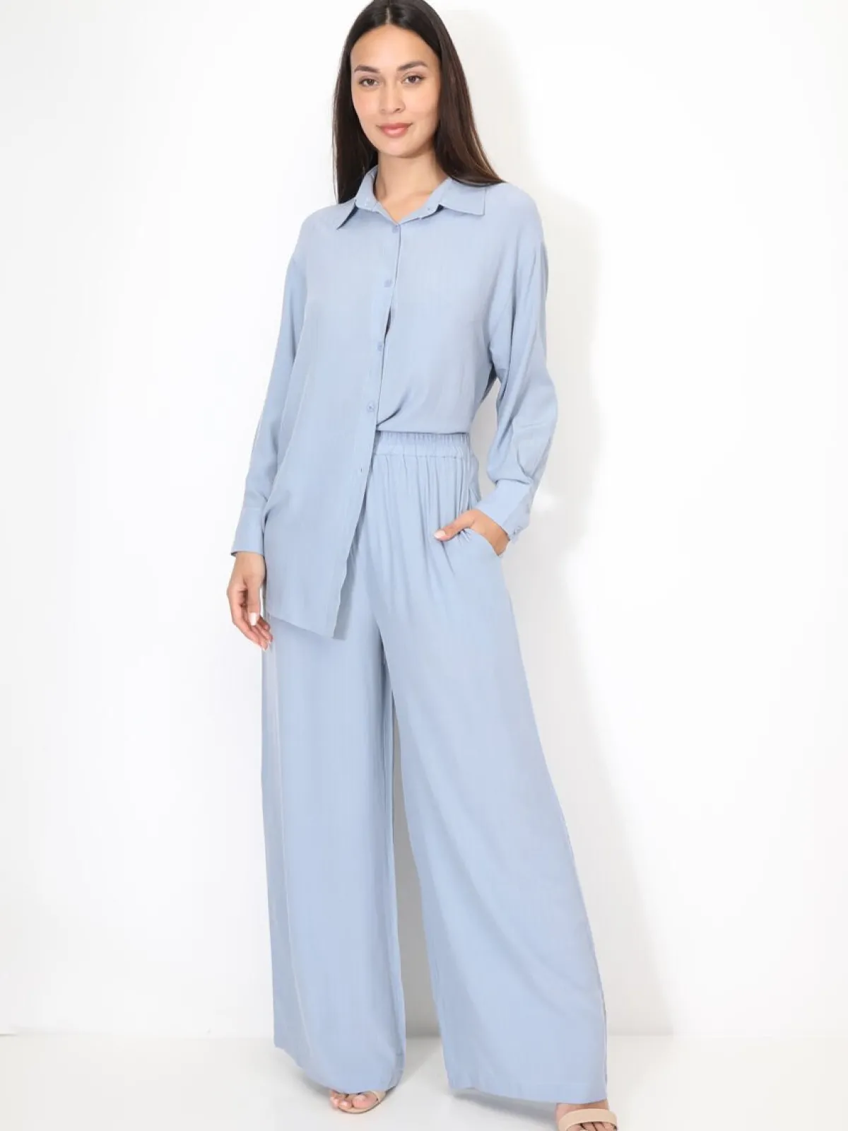 New La Modeuse Ensemble chemise et pantalon à rayures BleuClair