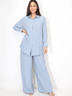 New La Modeuse Ensemble chemise et pantalon à rayures BleuClair