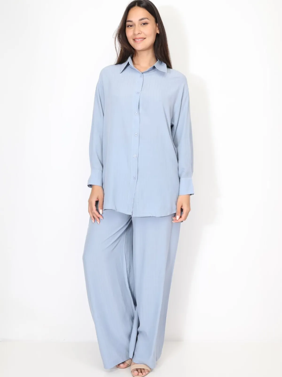 New La Modeuse Ensemble chemise et pantalon à rayures BleuClair