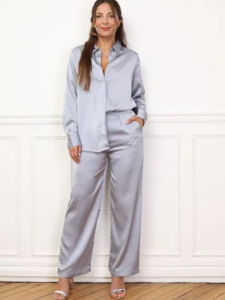 Hot La Modeuse Ensemble chemise et pantalon à pince BleuGivré