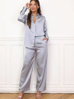 Hot La Modeuse Ensemble chemise et pantalon à pince BleuGivré