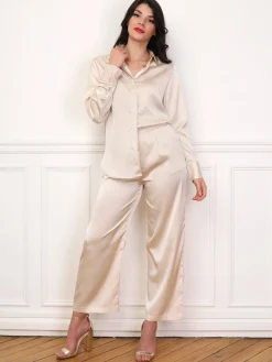 Outlet La Modeuse Ensemble chemise et pantalon à pince Beige