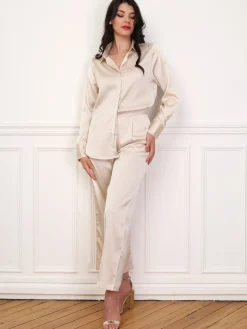 Outlet La Modeuse Ensemble chemise et pantalon à pince Beige