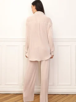 La Modeuse Ensemble chemise pantalon plissés Beige