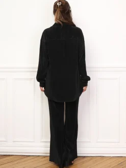 Sale La Modeuse Ensemble chemise pantalon plissés Noir