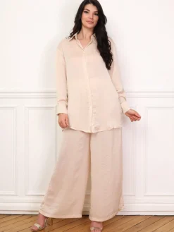 La Modeuse Ensemble chemise pantalon satinés Beige