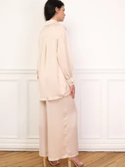 La Modeuse Ensemble chemise pantalon satinés Beige