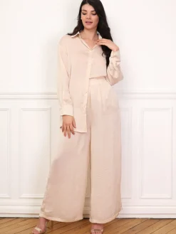 La Modeuse Ensemble chemise pantalon satinés Beige