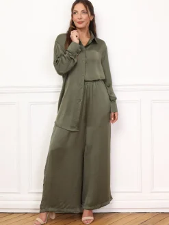 New La Modeuse Ensemble chemise pantalon satinés Kaki