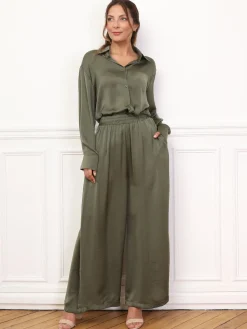 New La Modeuse Ensemble chemise pantalon satinés Kaki