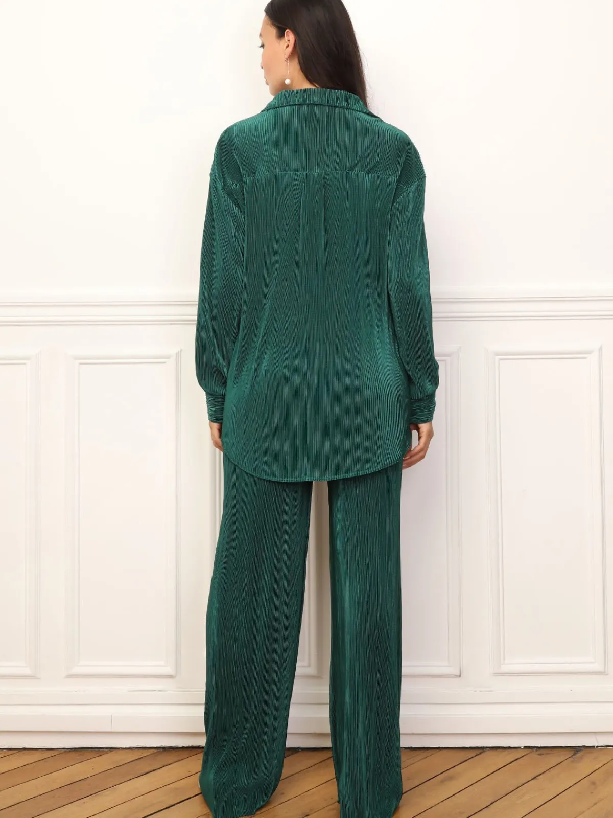 Online La Modeuse Ensemble chemise pantalon plissés Vertfoncé
