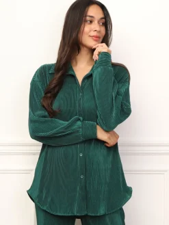 Online La Modeuse Ensemble chemise pantalon plissés Vertfoncé