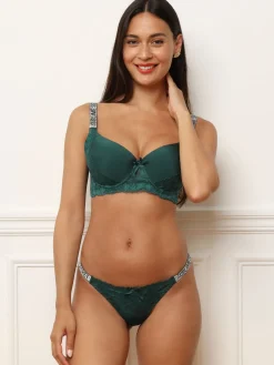 La Modeuse Ensemble en dentelle avec bretelles strass Vertfoncé