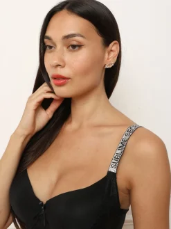 Online La Modeuse Ensemble en dentelle avec bretelles strass Noir