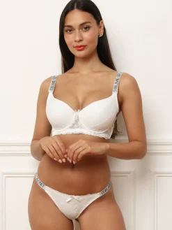 Hot La Modeuse Ensemble en dentelle avec bretelles strass Blanc