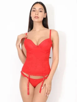 Discount La Modeuse Ensemble guêpière et string en dentelle Rouge