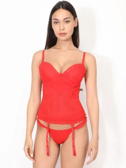 Discount La Modeuse Ensemble guêpière et string en dentelle Rouge