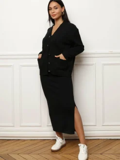 Hot La Modeuse Ensemble jupe longue et cardigan Noir