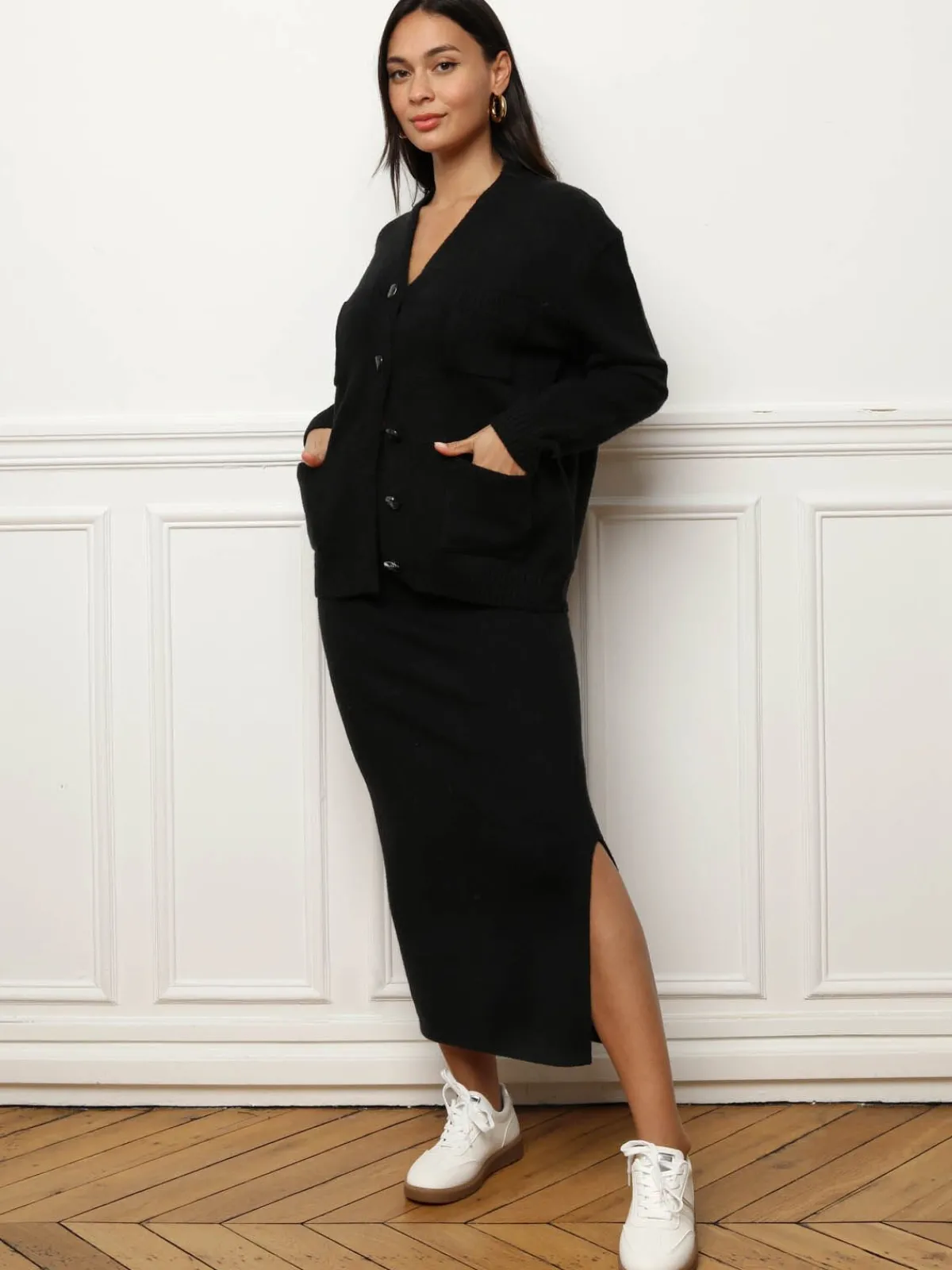 Hot La Modeuse Ensemble jupe longue et cardigan Noir