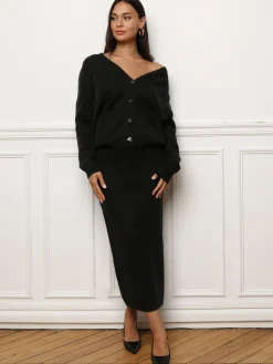 Hot La Modeuse Ensemble jupe longue et cardigan Noir