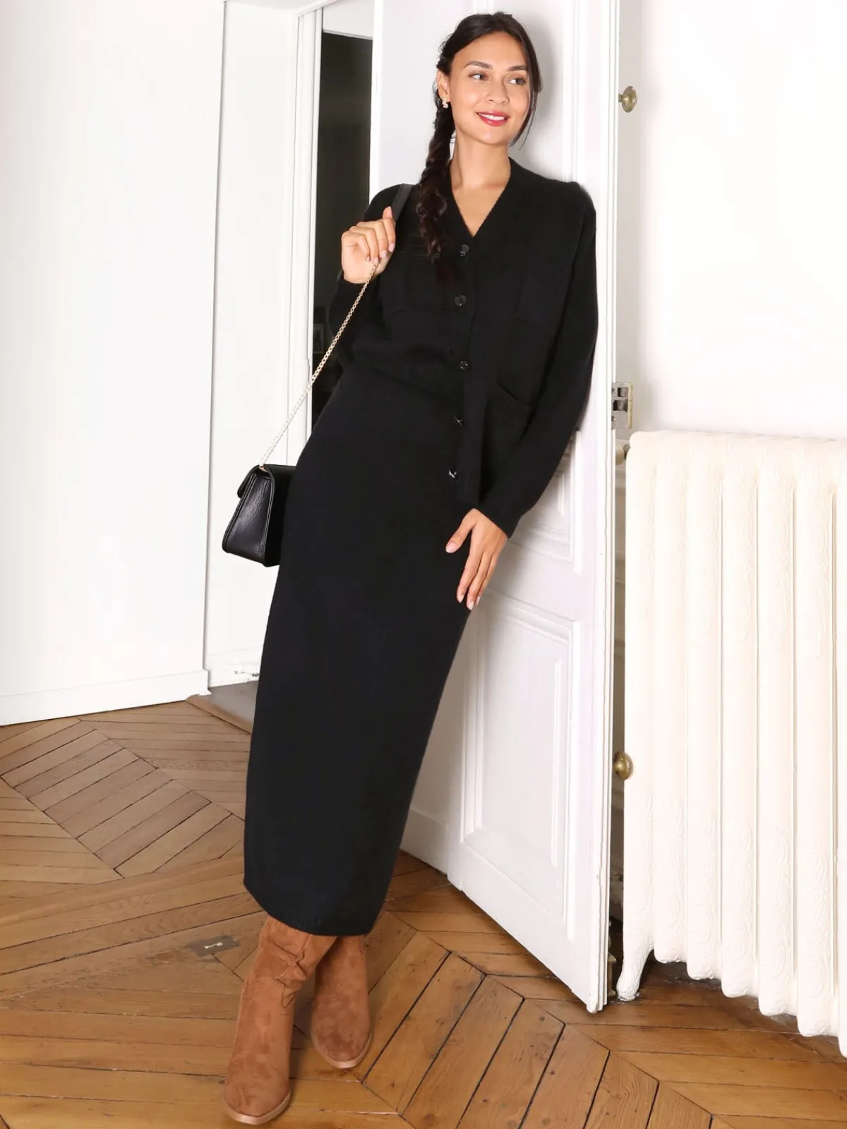 Hot La Modeuse Ensemble jupe longue et cardigan Noir