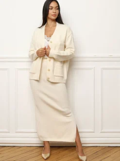 Best La Modeuse Ensemble jupe longue et cardigan Blanc