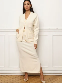 Best La Modeuse Ensemble jupe longue et cardigan Blanc