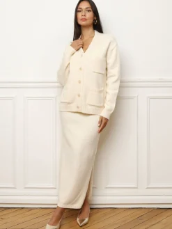 Best La Modeuse Ensemble jupe longue et cardigan Blanc
