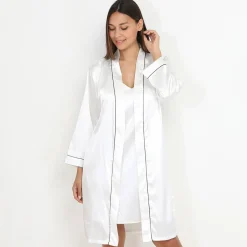 New La Modeuse Ensemble kimono et nuisette s satinés Blanc