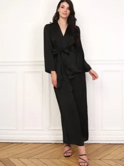 New La Modeuse Ensemble kimono et pantalon texturés Noir