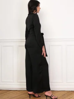 New La Modeuse Ensemble kimono et pantalon texturés Noir