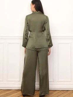 La Modeuse Ensemble kimono et pantalon texturés Kaki