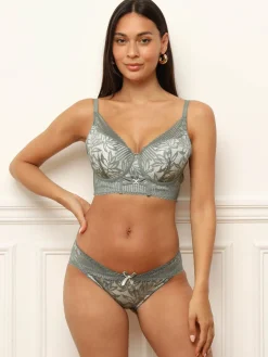 Online La Modeuse Ensemble lingerie dentelle avec bijou strass Kaki
