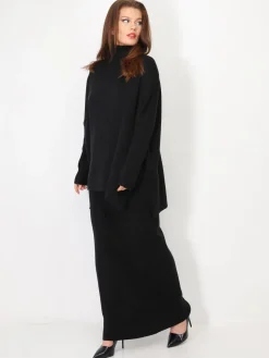 Discount La Modeuse Ensemble maille jupe longue et col roulé Noir