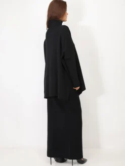 Discount La Modeuse Ensemble maille jupe longue et col roulé Noir