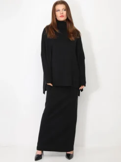 Discount La Modeuse Ensemble maille jupe longue et col roulé Noir