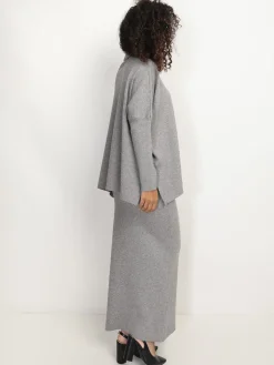 La Modeuse Ensemble maille jupe longue et col roulé Gris