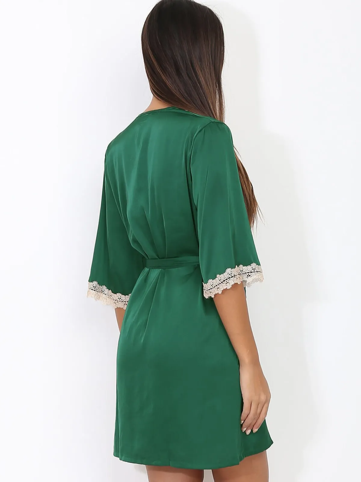 Sale La Modeuse Ensemble nuisette et kimono à dentelle Vert