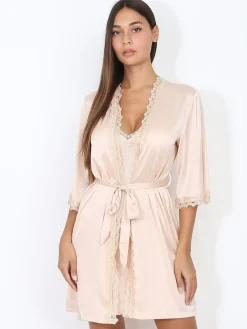 Hot La Modeuse Ensemble nuisette et kimono à dentelle Dorérose