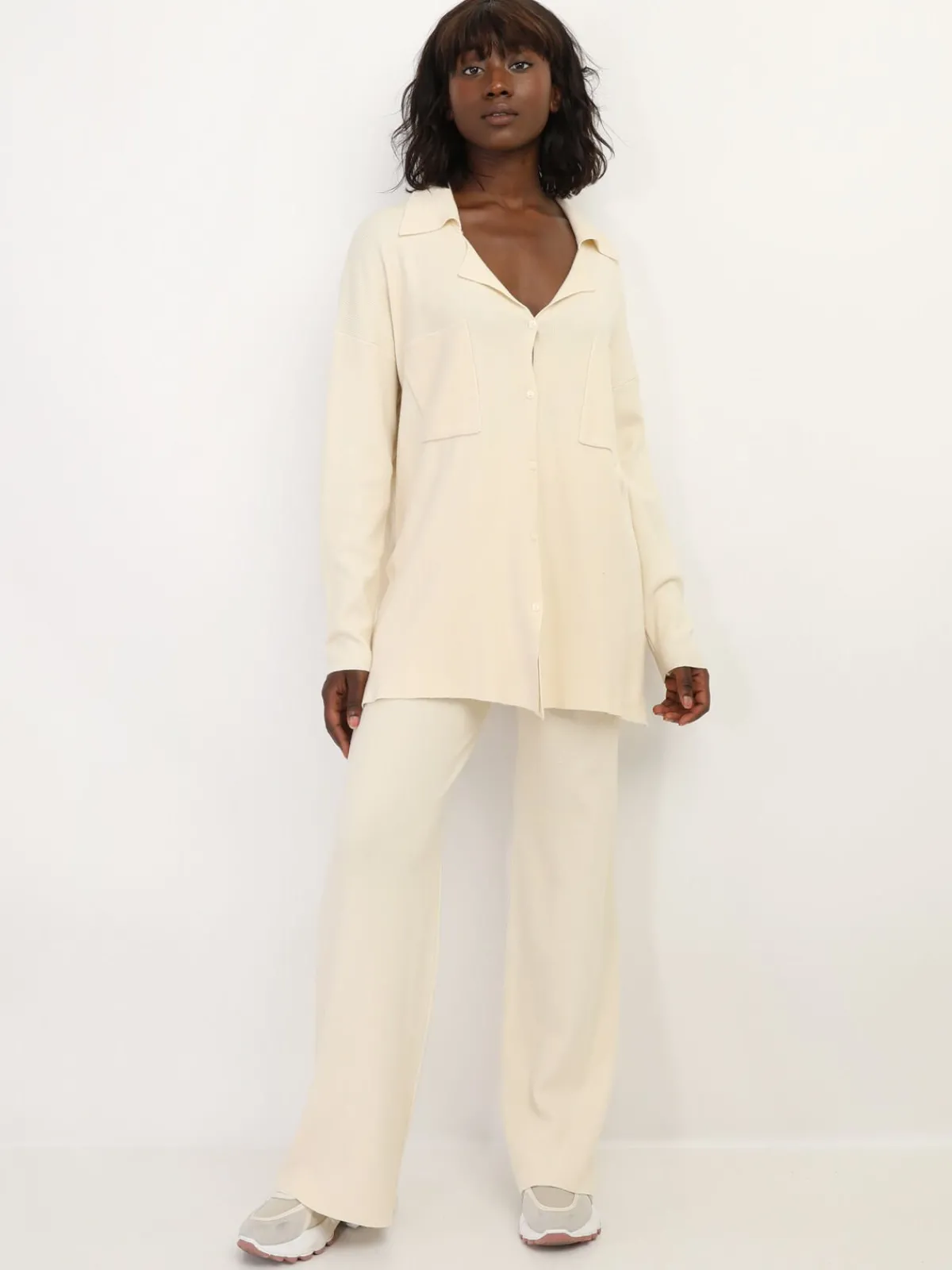 Sale La Modeuse Ensemble pantalon et cardigan en maille Beige