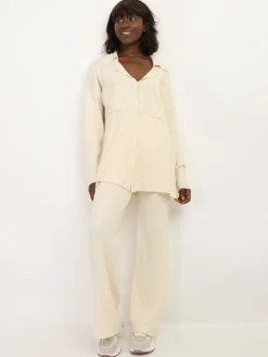 Sale La Modeuse Ensemble pantalon et cardigan en maille Beige